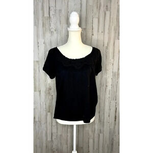 Talbots Petite Women's Black Short Sleeve Lace Blouse‎ Size Large